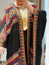 Stylish Black & Colorful Embroidered Open Abaya/Bisht