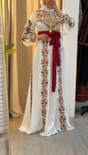 White Satin Flowy Thob Dress With Colorful Gorgeous Embroidery
