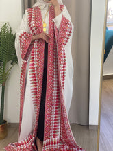 Royal Flowy White and Red Embroidered Open Abaya/Bisht
