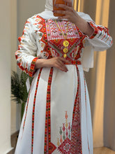 White and Colorful Fancy Dress Thob with Attached Back Skirt