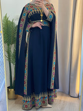 Elegant Navy Shoulder Drapes Embroidered 2 Pieces Dress