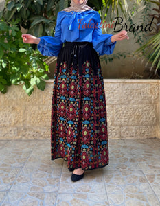 Elegant Black And Blue Embroidered Skirt