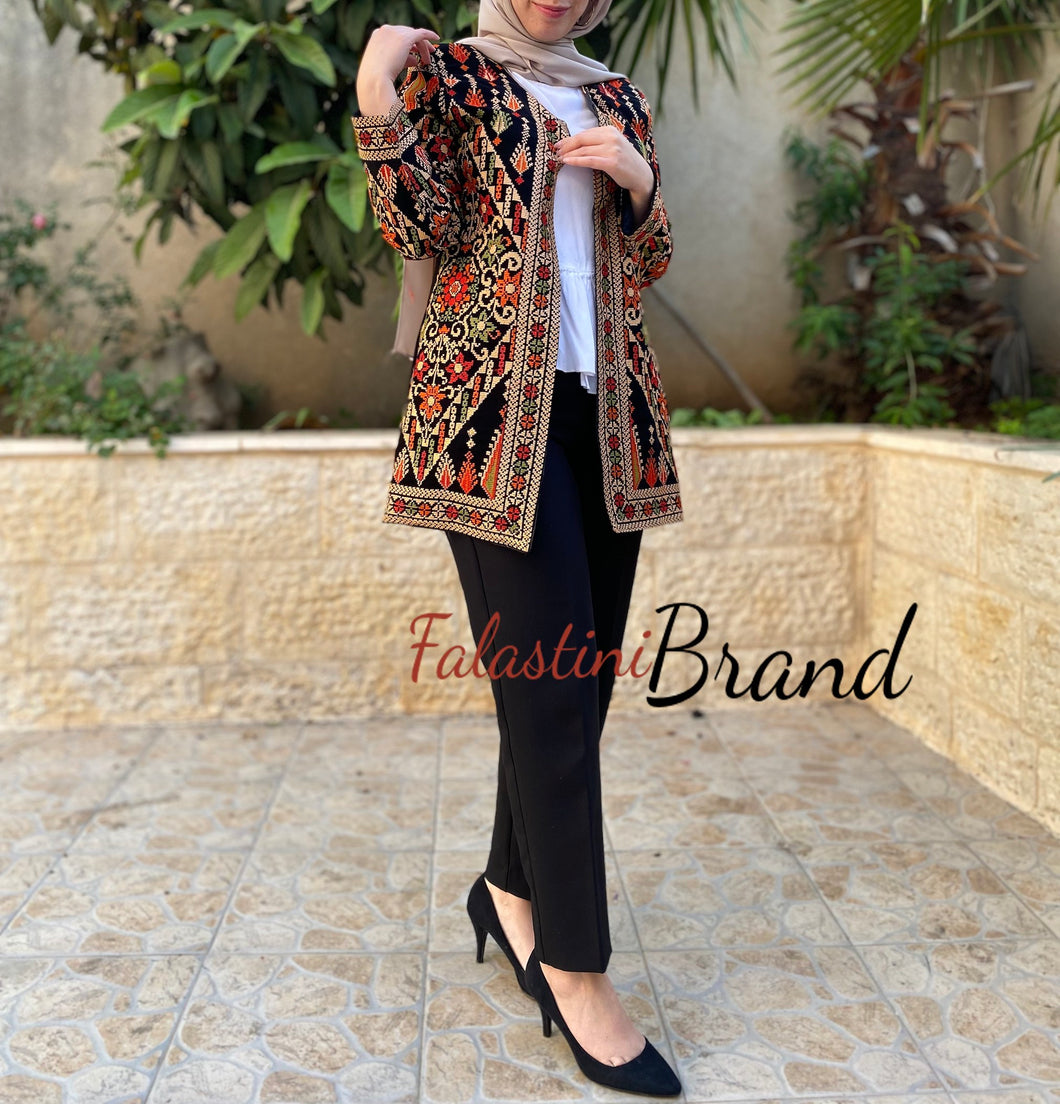 Elegant Palestinian Colorful Embroidered Jacket