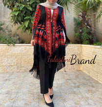 Palestinian Black And Red Embroidered Shawl Blouse Long Version