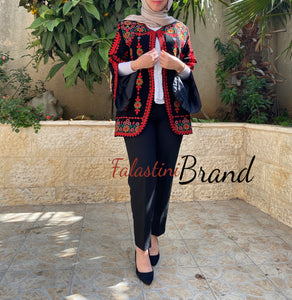 Elegant Palestinian Black And Red Embroidered Jacket