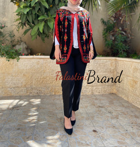 Elegant Palestinian Black And Red Embroidered Jacket