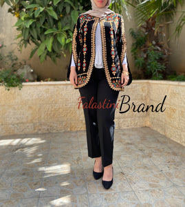 Elegant Palestinian Black And Gold Embroidered Jacket