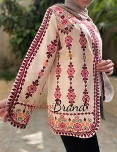 Elegant Floral Palestinian Beige Embroidered Jacket