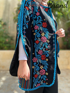 Elegant Palestinian Black And Blue Embroidered Jacket