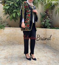 Elegant Palestinian Black And Green Embroidered Jacket