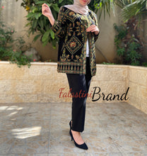 Elegant Palestinian Black And Green Embroidered Jacket