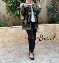 Elegant Palestinian Black And Green Embroidered Jacket