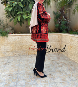 Elegant Palestinian Black And Red Embroidered Jacket