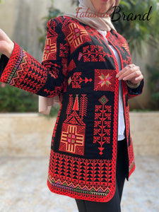 Elegant Palestinian Black And Red Embroidered Jacket