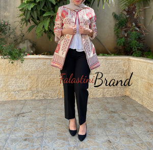 Elegant Palestinian Beige Embroidered Jacket