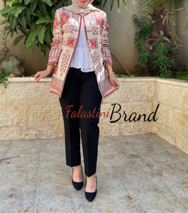 Elegant Palestinian Beige Embroidered Jacket