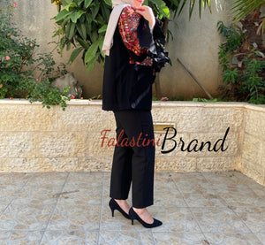 Elegant 2 Pieces Palestinian Black Embroidered Jacket