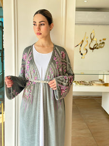 Elegant Sage Handmade Moroccan Open-Front Djellaba with Belt