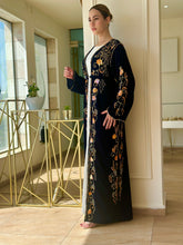 Elegant Midnight Blue Handmade Moroccan Open-Front Djellaba with Belt