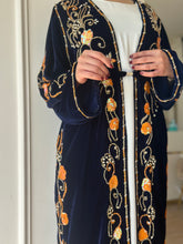 Elegant Midnight Blue Handmade Moroccan Open-Front Djellaba with Belt