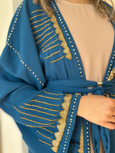 Elegant Teal Blue Handmade Moroccan Open-Front Djellaba with Belt