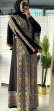 Black and Beige Chiffon Embroidered Open Abaya Kaftan  Long Split Sleeve