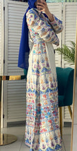 Etamine Palestinian Embroidered Offwhite Thobe Dress with Colorful Amazing Blue Embroidery