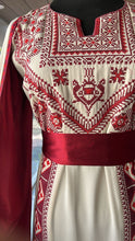 Stunning Off-White And Burgundy Royal Sleeve Palestinian Embroidered Dress