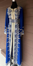 Blue and Beige Chiffon Abaya with Half Zipper Details