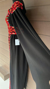 Black and Red Off-Shoulder Sleevles Palestinian Embroidered  Dress