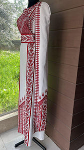 Stunning White And Red Royal Sleeve Palestinian Embroidered Dress