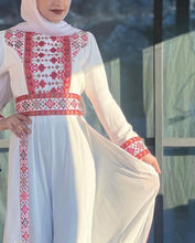 Stylish White And Red Embroidered Jumpsuit Dress with Palestinian Embroidery