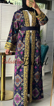 Luxurious Navy Diamond Embroidered Abaya with Golden Thread Details