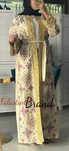 Luxurious Beige Diamond Embroidered Abaya with Golden Thread Details