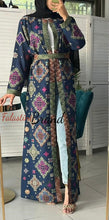 Stylish Navy and Colorful Georgette Diamond Embroidered Open Abaya Kaftan