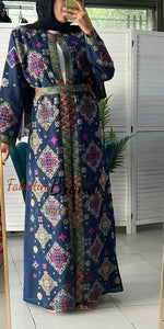 Stylish Navy and Colorful Georgette Diamond Embroidered Open Abaya Kaftan