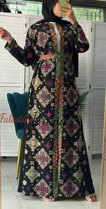 Stylish Black and Colorful Georgette Diamond Embroidered Open Abaya Kaftan