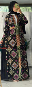 Stylish Black and Colorful Georgette Diamond Embroidered Open Abaya Kaftan