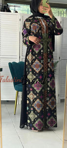 Stylish Black and Colorful Georgette Diamond Embroidered Open Abaya Kaftan