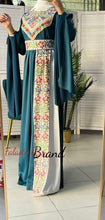 Gorgeous Turquoise Satin Dress With Colorful Embroidery and Slit Sleeves