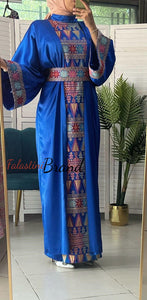 Royal Blue Embroidered Dress and Abaya Set