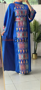 Royal Blue Embroidered Dress and Abaya Set