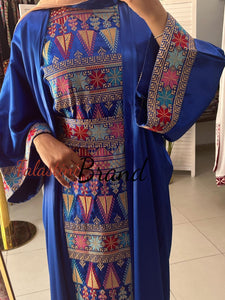 Royal Blue Embroidered Dress and Abaya Set