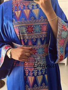 Royal Blue Embroidered Dress and Abaya Set