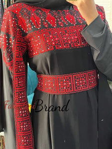 Elegant Royal Black and Red Embroidered Dress