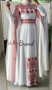 Elegant Royal Off White and Red Embroidered Dress