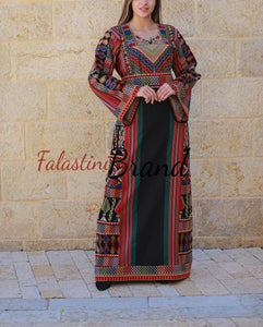 Trendy Black Majdalawi Fabric Thob with Colorful Embroidery