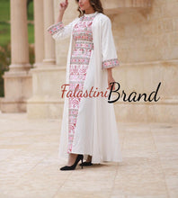 Royal White Embroidered Dress and Abaya Set with Colored Embroidery