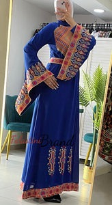 Stylish New Design Blue Embroidered Dress with Wide Embroidered Sleeves