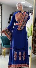 Stylish New Design Blue Embroidered Dress with Wide Embroidered Sleeves